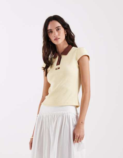 Laagam – Erya – Smörgul och brun pikétröja med kontrastfärgade detaljer - view 1