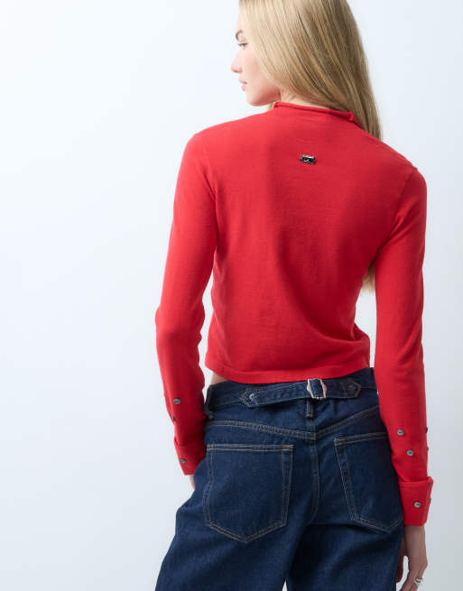 Laagam fia buttoned cardigan in red, 3 of 4