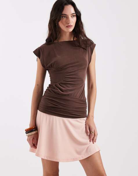 Laagam fiora slinky contrast mini dress in brown and pink - view 1