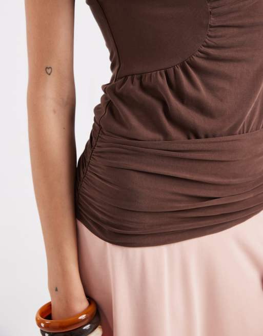 Laagam fiora slinky contrast mini dress in brown and pink, 3 of 4