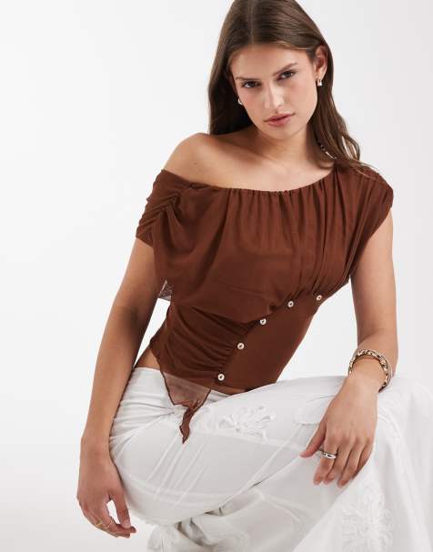 Laagam - Gemini - Top drapé boutonné - Marron - view 1