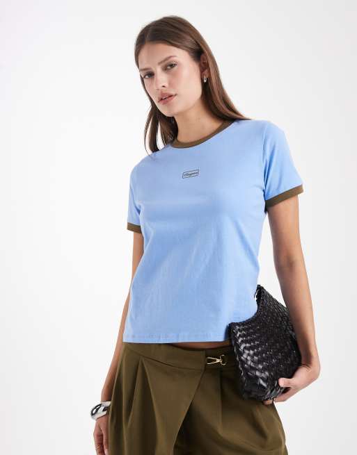 Laagam hera contrast ringer t-shirt in blue, 3 of 4