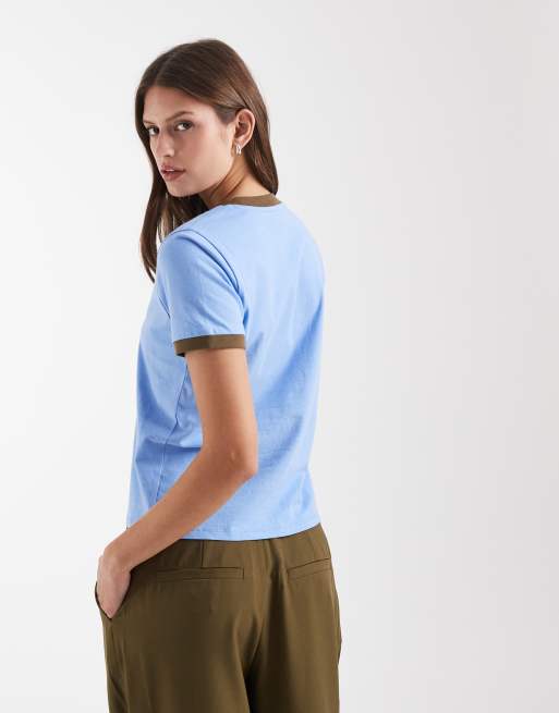 Laagam hera contrast ringer t-shirt in blue, 4 of 4