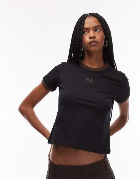 LAAGAM hera cotton logo ringer t-shirt in black