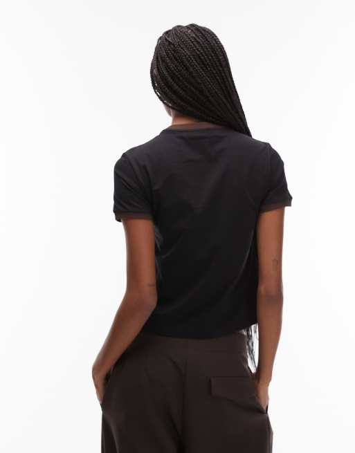 LAAGAM hera cotton logo ringer t-shirt in black, 2 of 4