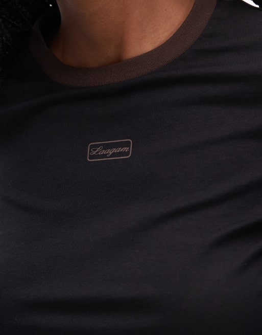 LAAGAM hera cotton logo ringer t-shirt in black, 3 of 4