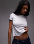 [Laagam] LAAGAM Hera logo t-shirt with contrast ribbed neck and sleeves in grey S GREY