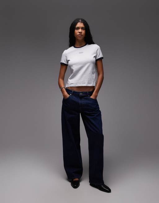 LAAGAM hera logo t-shirt with contrast ribbed neck and sleeves in grey, 2 of 4
