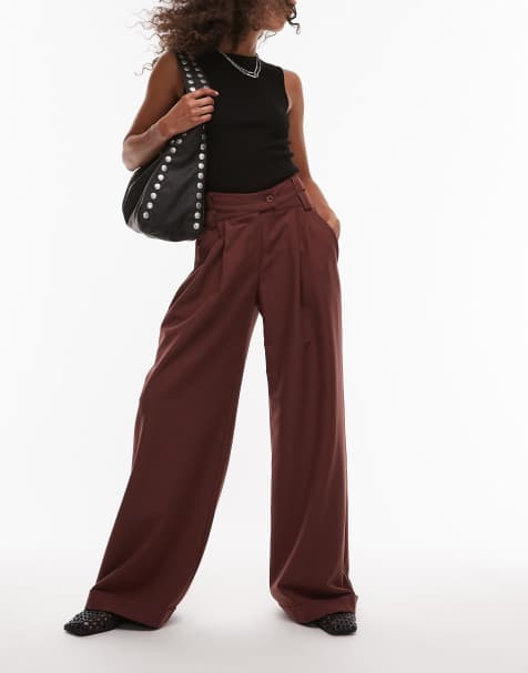 LAAGAM high waist asymmetric tailored pants in brown - view 1