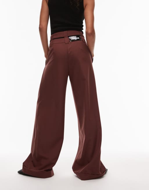 LAAGAM high waist asymmetric tailored pants in brown, 2 of 5