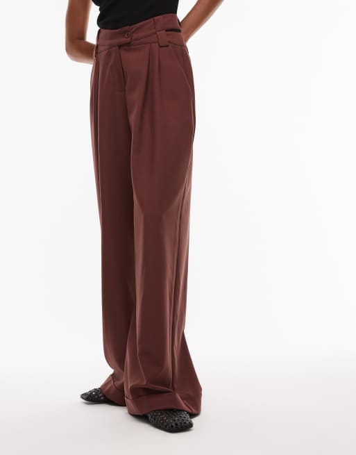 LAAGAM high waist asymmetric tailored pants in brown, 3 of 5