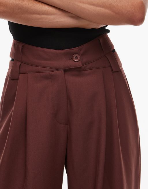 LAAGAM high waist asymmetric tailored pants in brown, 4 of 5