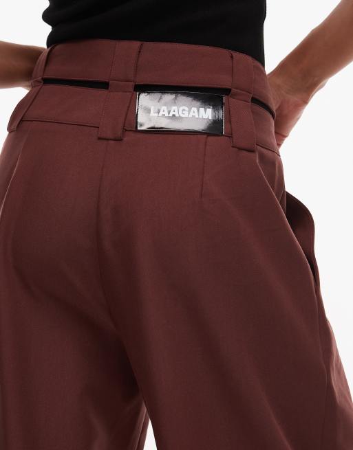 LAAGAM high waist asymmetric tailored pants in brown, 5 of 5