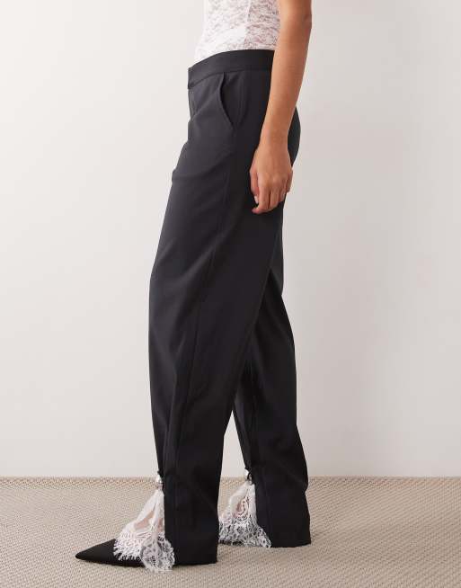 Laagam ivah tailored pants with lace detail in grey, 2 of 5