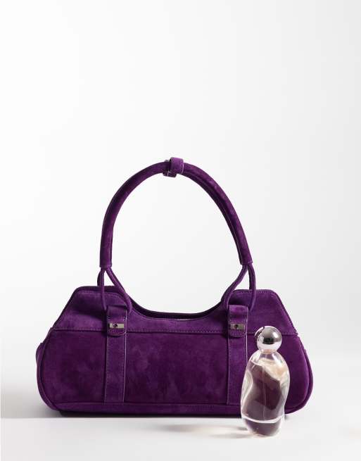 Laagam jane suede shoulder bag in aubergine purple, 2 of 4