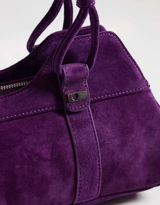 Laagam jane suede shoulder bag in aubergine purple, 3 of 4