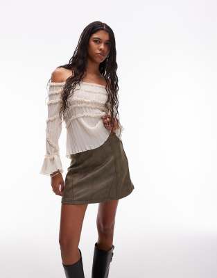 Laagam Judy High Waist Suede Style Mini Skirt In Green