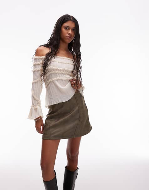 LAAGAM judy high waist suede style mini skirt in khaki 
