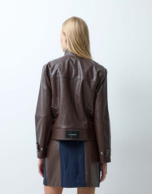 Laagam jules button up jacket in brown co-ord, 4 of 4
