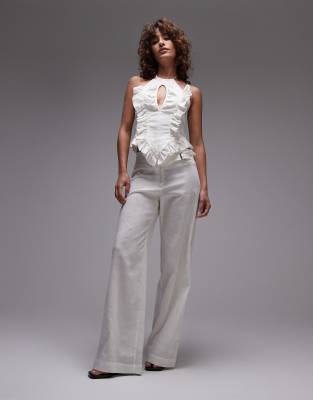 kaine linen mix pants with silver buckle in white - part of a set