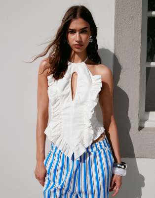 Laagam Kaine Linen Mix Ruffle Halterneck Top