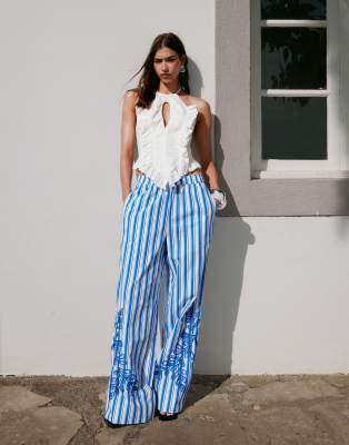 laagam kaine linen mix ruffle halterneck top in white - part of a set