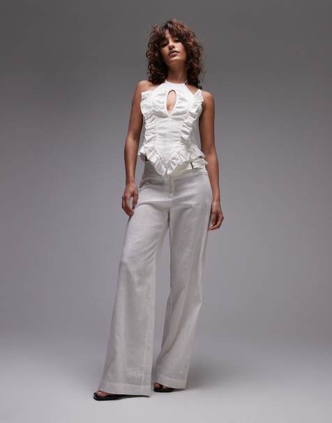LAAGAM kaine linen trousers with silver buckle in white co-ord - view 1