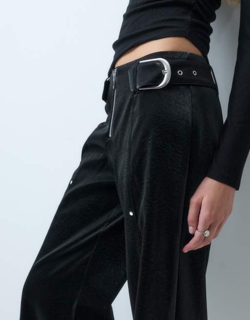 Laagam kaori trxtured pants with belt detail in black, 2 of 5