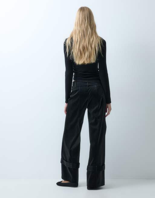 Laagam kaori trxtured pants with belt detail in black, 3 of 5