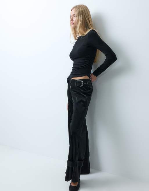 Laagam kaori trxtured pants with belt detail in black, 5 of 5
