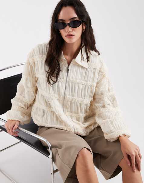 Laagam kiara textured bomber jacket in ecru - view 1