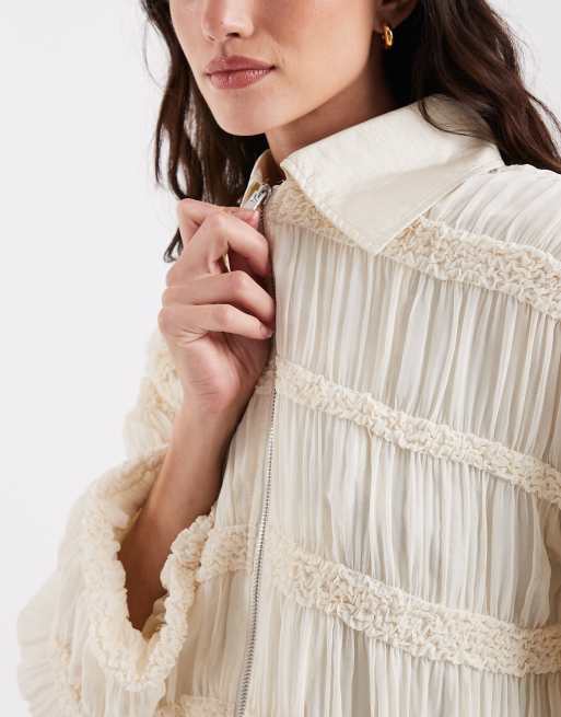 Laagam kiara textured bomber jacket in ecru, 3 of 4