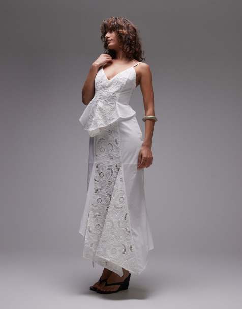 LAAGAM lea white midaxi dress in white lace