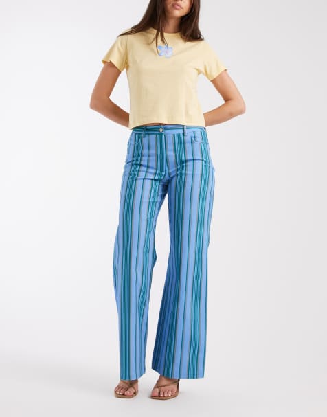 Laagam leroy low rise pants in blue striped twill - view 1