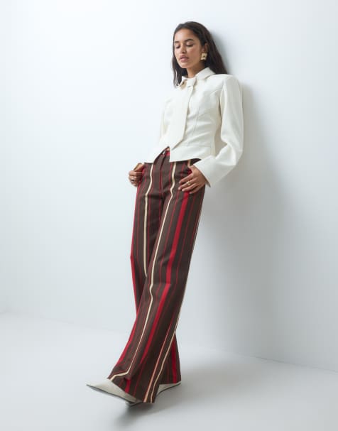 Laagam Leroy striped twill pants in brown and red - view 1