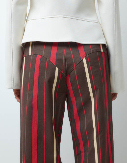 Laagam leroy striped twill pants in brown and red, 2 of 5