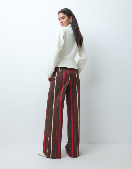 Laagam leroy striped twill pants in brown and red, 3 of 5