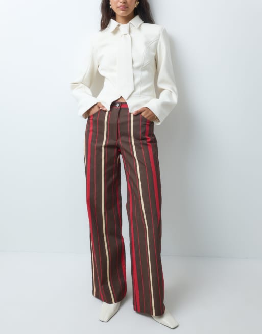 Laagam leroy striped twill pants in brown and red, 4 of 5