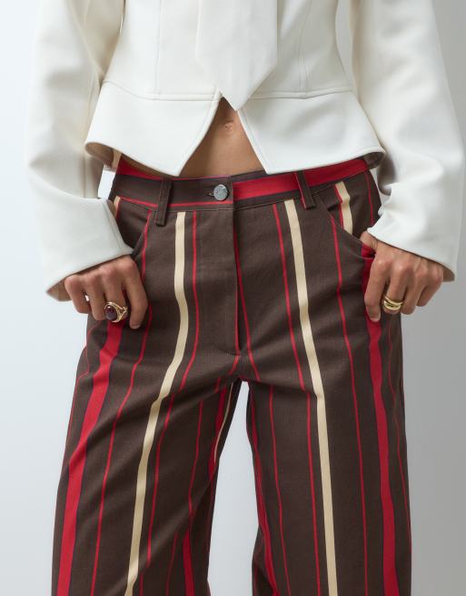 Laagam leroy striped twill pants in brown and red, 5 of 5