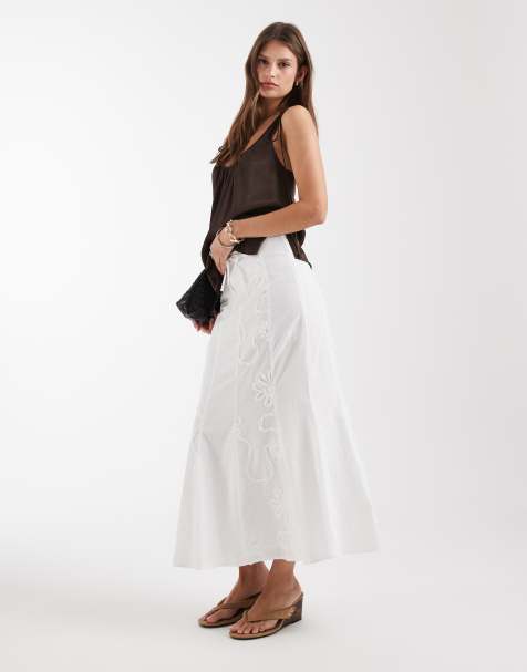 Laagam - Lila - Flare midaxi boho rok met halfhoge taille in wit - view 1