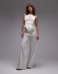 [Laagam] LAAGAM linen pants with silver buckle in white (part of a set) M WHITE