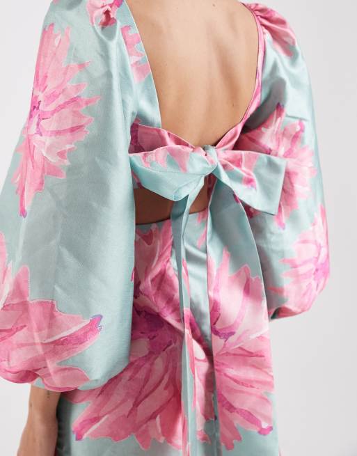 Laagam - Liza Solene - Robe courte à manches bouffantes avec imprimé fleuri - Rose et bleu, 3 de 4