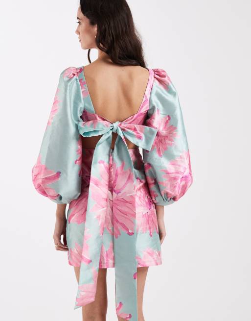 Laagam - Liza Solene - Robe courte à manches bouffantes avec imprimé fleuri - Rose et bleu, 4 de 4