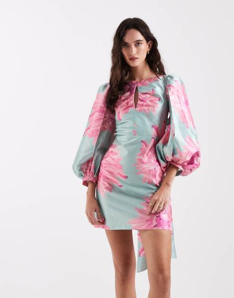 Laagam - Liza Solene - Vestito corto con maniche a sbuffo rosa e blu a fiori - view 1