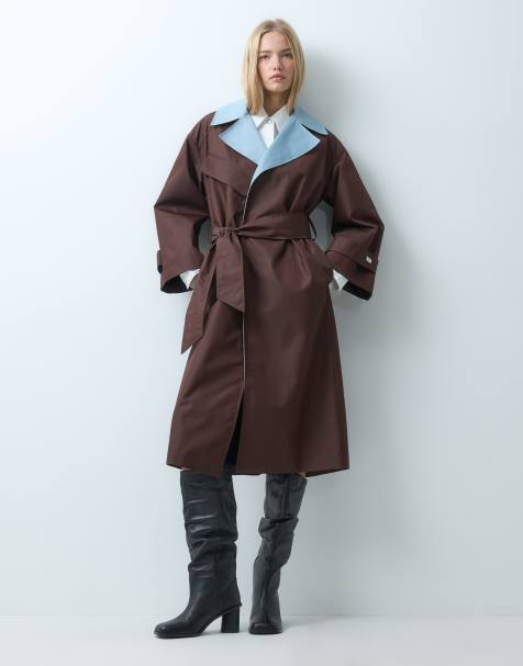 Laagam Londres blue collar trench coat in brown - view 1