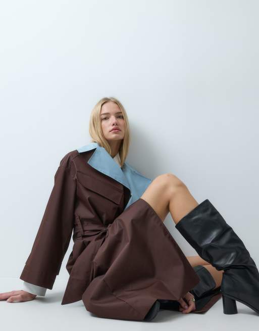 Laagam Londres blue collar trench coat in brown, 2 of 4