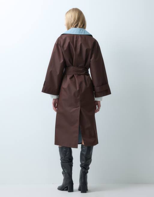 Laagam Londres blue collar trench coat in brown, 3 of 4
