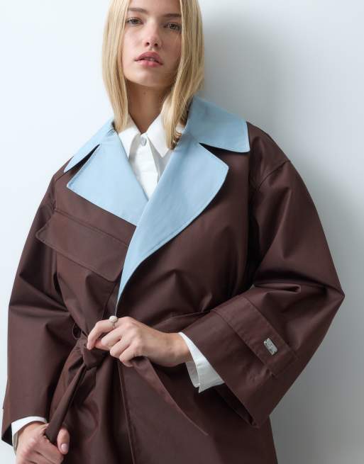 Laagam Londres blue collar trench coat in brown, 4 of 4