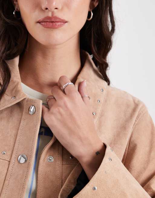 Laagam luana real suede button down jacket in taupe co-ord, 2 of 4