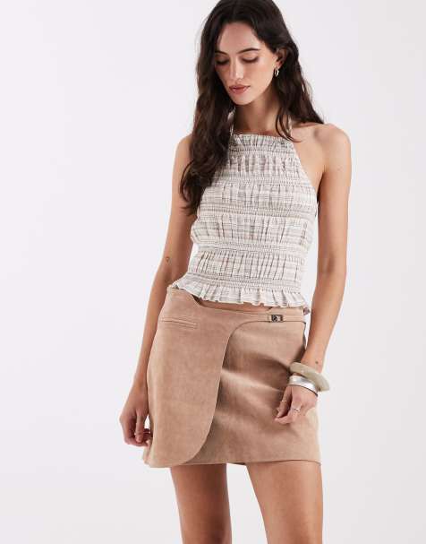 Laagam Luana real suede western mini skirt in taupe (part of a set) - view 1